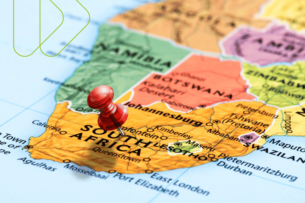Map of Africa, with a pin to specify the region of South Africa
